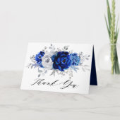 Royal Blue White Silver Floral Brautparty Dankeskarte (Vorderseite)