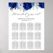 Royal Blue White Silver Floral Chart Poster (Vorne)