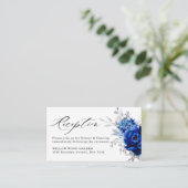 Royal Blue White Silver Floral Hochzeitsempfang Begleitkarte (Stehend Vorderseite)