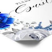 Royal Blue White Silver Floral Unterschreiben Sie  Poster (Ecke)