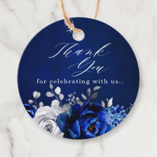 Royal Blue White Silver Floral Vielen Dank für Ihr Geschenkanhänger