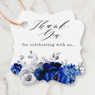 Royal Blue White Silver Floral Vielen Dank Geschenkanhänger