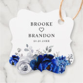 Royal Blue White Silver Floral Vielen Dank Geschenkanhänger (Rückseite)