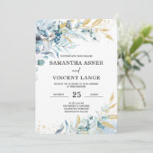 Royal Blue White Silver Floral Wedding Einladung (Stehend Vorderseite)