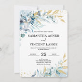 Royal Blue White Silver Floral Wedding Einladung (Vorderseite)
