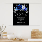 Royal Blue White Silver Floral Wedding Welcome Pos Poster (Küche)