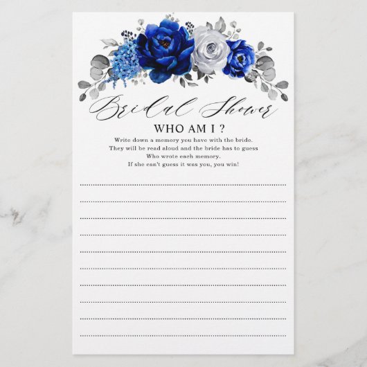 Royal Blue White Silver Floral Who I Game (Vorderseite)