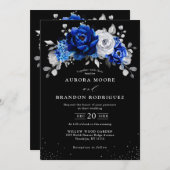 Royal Blue White Silver Metallic Black Wedding Einladung (Vorne/Hinten)