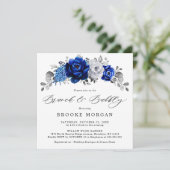 Royal Blue White Silver Metallic Brunch und Bubbly Einladung (Stehend Vorderseite)