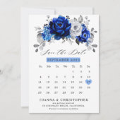 Royal Blue White Silver Metallic Floral Kalender S Save The Date (Vorderseite)