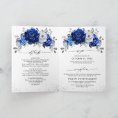 Royal Blue White Silver Metallic Floral Wedding Einladung (Innenseite)