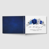 Royal Blue White Silver Metallic Floral Wedding Gästebuch (Voll)