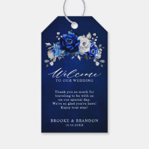 Royal Blue White Silver Metallic Floral Wedding Geschenkanhänger