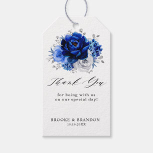 Royal Blue White Silver Metallic Floral Wedding Geschenkanhänger