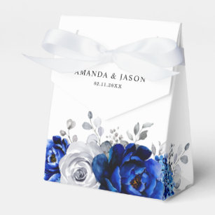 Royal Blue White Silver Metallic Floral Wedding Geschenkschachtel