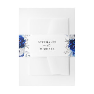 Royal Blue White Silver Metallic Floral Wedding in Einladungsbanderole