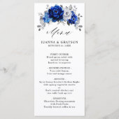 Royal Blue White Silver Metallic Floral Wedding Menükarte (Vorderseite)