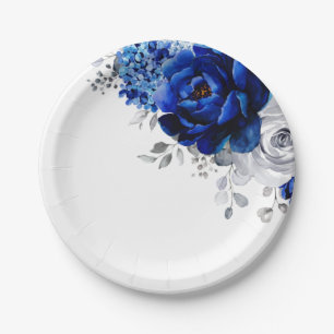 Royal Blue White Silver Metallic Floral Wedding Pa Pappteller