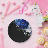 Royal Blue White Silver Metallic Floral Wedding Pa Pappteller (Party)