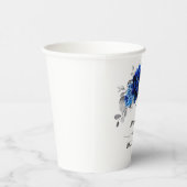 Royal Blue White Silver Metallic Floral Wedding Pappbecher (Rechts)