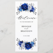 Royal Blue White Silver Metallic Floral Wedding Programm (Vorderseite)
