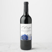 Royal Blue White Silver Metallic Floral Wedding Weinetikett (Vorderseite)