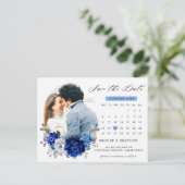 Royal Blue White Silver Metallic Save the Date Postkarte (Stehend Vorderseite)