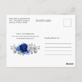 Royal Blue White Silver Metallic Save the Date Postkarte (Rückseite)