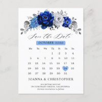 Royal Blue White Silver Metallic Save the Date