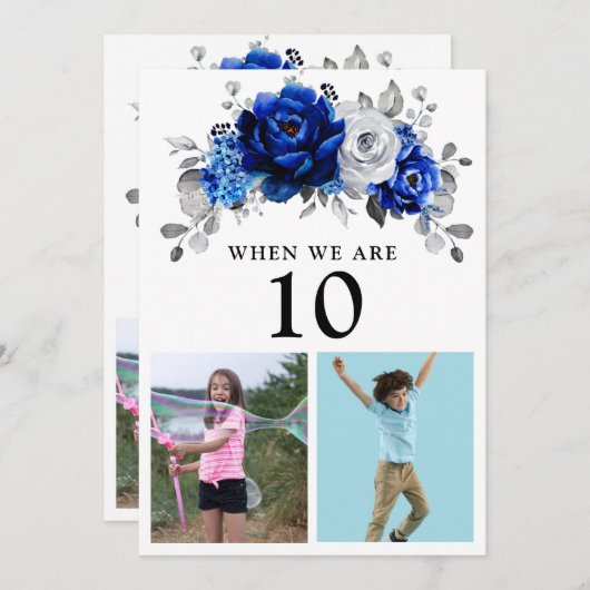 Royal Blue White Silver Metallic Tischnummer Card (Vorne/Hinten)