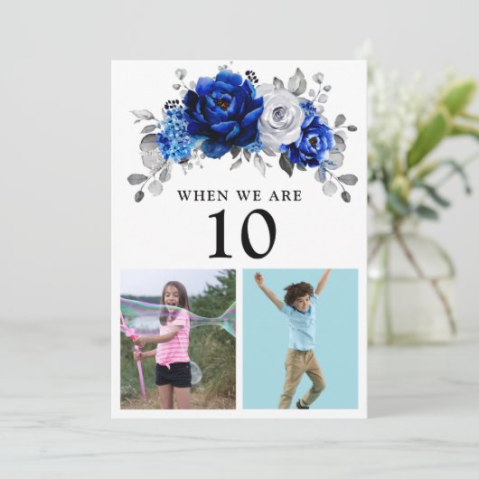 Royal Blue White Silver Metallic Tischnummer Card (Stehend Vorderseite)