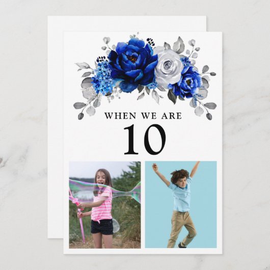 Royal Blue White Silver Metallic Tischnummer Card (Vorne/Hinten)