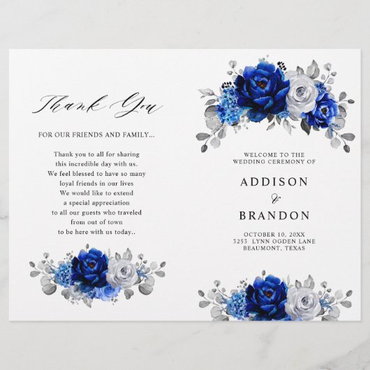 Royal Blue White Silver Metallic Wedding Program (Vorderseite)