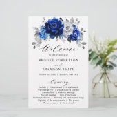 Royal Blue White Silver Metallic Wedding Program (Stehend Vorderseite)