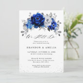 Royal Blue White Silver Metallic Wir tun es noch Einladung (Stehend Vorderseite)