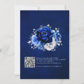 Royal Blue White Silver QR Code Floral Wedding Einladung (Rückseite)