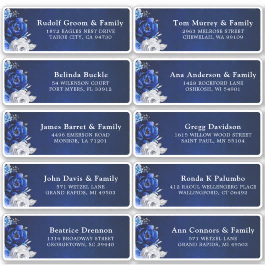 Royal Blue White Silver Wedding Guest Address Stic Aufkleber (Vorderseite)