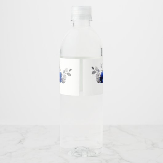 Royal Blue White Silver Wedding Water Flasche Wasserflaschenetikett (Rückseite)