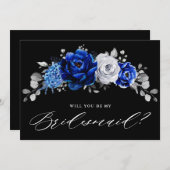 Royal Blue White Silver Werden Sie meine Bridesmai Einladung (Vorne/Hinten)
