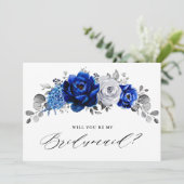 Royal Blue White Silver Werden Sie meine Bridesmai Einladung (Stehend Vorderseite)