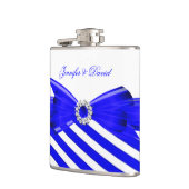 Royal Blue White Stripe Wedding Verlobung Flachmann (Links)