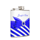Royal Blue White Stripe Wedding Verlobung Flachmann (Rechts)