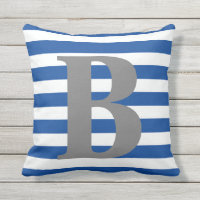 Royal Blue White Stripes Monogramm Initial Square