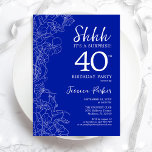 Royal Blue White Surprise 40. Geburtstag Einladung<br><div class="desc">Royal Blue White Überraschung 40. Geburtstag Einladung. Minimalistisches modernes feminines Design mit botanischen Akzenten und Typografie-Script-Schriftart. Einfache florale Einladungskarte perfekt für eine stilvolle weibliche Überraschung am Tag. Gedruckte Zazzle Einladungen oder Sofortdownload digitalen druckbaren Vorlage.</div>