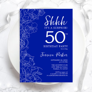 Royal Blue White Surprise 50. Geburtstag Einladung