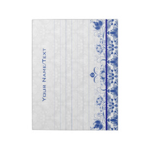 Royal Blue & White Vintag Floral Wirbel & Damasks Notizblock