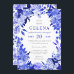 Royal Blue & White Watercolor Floral Bat Mitzvah Einladung<br><div class="desc">Passen Sie den Text für viele Veranstaltungen an. Blütenfarbene Aquarellrahmen in China mit optionalem Blumenmuster-Backer.</div>