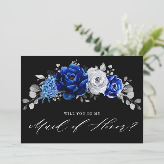 Royal Blue White wird meine Trauzeugin Inv Einladung (Stehend Vorderseite)