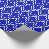 Royal Blue White XL Marokkanisches Quatrefolie #7D Geschenkpapier (Ecke)