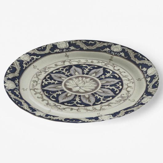 Royal Blue Wildblume Floral Keramik Wedding Pappteller (Schrägansicht)